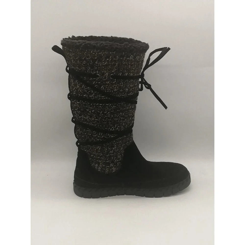 Muk Luks Boots Womens Black 7 Suede Faux Fur Lined Winter Shoes Warm WPL6134